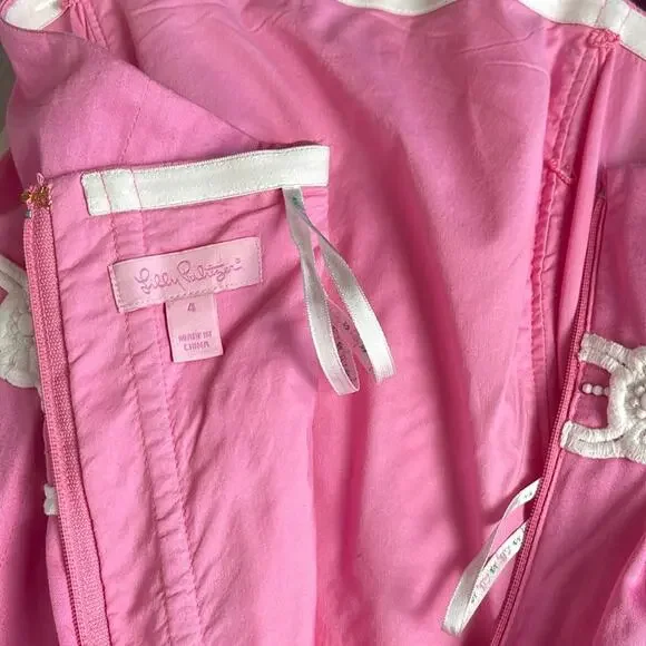 Lilly Pulitzer Strapless Fit Flare Resort Wear Dress Pink White Size 4 - Picture 8 of 13